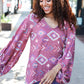 Boho Vibes Elastic Long Sleeve Aztec Print V Neck Pullover