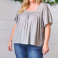 Grey Tie Back Crochet Square Neck Top