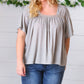 Grey Tie Back Crochet Square Neck Top