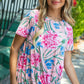 Coral Floral Print Front Knot Top