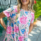 Coral Floral Print Front Knot Top