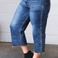 Dark Blue Raw Hem Cropped Denim Jeans