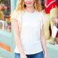 Oatmeal Terry Eyelet Flutter Sleeve Top