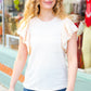 Oatmeal Terry Eyelet Flutter Sleeve Top