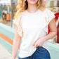 Oatmeal Terry Eyelet Flutter Sleeve Top