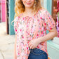 Peach Floral Front Keyhole Elastic Short Sleeve Top