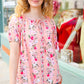 Peach Floral Front Keyhole Elastic Short Sleeve Top