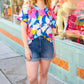 Navy & Yellow Tropical Floral V Neck Top