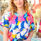 Navy & Yellow Tropical Floral V Neck Top