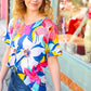 Navy & Yellow Tropical Floral V Neck Top