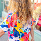 Navy & Yellow Tropical Floral V Neck Top