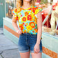 Yellow & Red Floral Flutter Sleeve Top