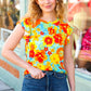 Yellow & Red Floral Flutter Sleeve Top