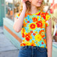 Yellow & Red Floral Flutter Sleeve Top