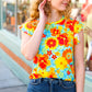 Yellow & Red Floral Flutter Sleeve Top