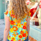 Yellow & Red Floral Flutter Sleeve Top