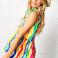 Multicolor Wavy Stripe Shoulder Tie Detail Top