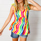 Multicolor Wavy Stripe Shoulder Tie Detail Top