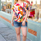 Orange Geometric V Neck Drop Shoulder Top