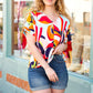 Orange Geometric V Neck Drop Shoulder Top