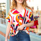 Orange Geometric V Neck Drop Shoulder Top