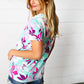 Turquoise & Purple Flat Floral Print Top
