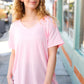 Baby Pink Ribbed V Neck Hi-Low Slit Top