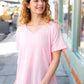 Baby Pink Ribbed V Neck Hi-Low Slit Top