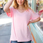 Baby Pink Ribbed V Neck Hi-Low Slit Top