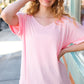Baby Pink Ribbed V Neck Hi-Low Slit Top