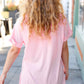 Baby Pink Ribbed V Neck Hi-Low Slit Top