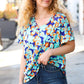 Blue & Orange Flat Floral V Neck Top