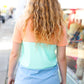 Peach/Mint Button Pointelle Rib Color Block Top