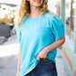 Sky Blue Round Neck Puff Sleeve Crepe Top