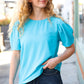 Sky Blue Round Neck Puff Sleeve Crepe Top