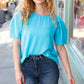 Sky Blue Round Neck Puff Sleeve Crepe Top