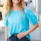 Sky Blue Round Neck Puff Sleeve Crepe Top