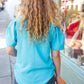 Sky Blue Round Neck Puff Sleeve Crepe Top