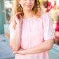Spread Joy Blush Mock Neck Embroidered Woven Top