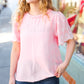 Spread Joy Blush Mock Neck Embroidered Woven Top