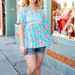 Sky Blue Three-Quarter Sleeve Floral Peplum Babydoll Top