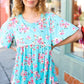Sky Blue Three-Quarter Sleeve Floral Peplum Babydoll Top