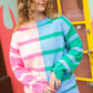 Perfectly Poised Blush & Blue Stripe Color Block Knit Sweater