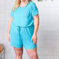 Ice Blue Brushed Knit Elastic Waist Pocketed Romper