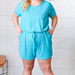 Ice Blue Brushed Knit Elastic Waist Pocketed Romper