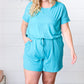 Ice Blue Brushed Knit Elastic Waist Pocketed Romper