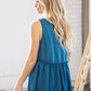 Azure Blue V Neck Sleeveless Ruffle Frill Tunic