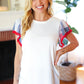 Patriotic Pom Pom Lace Flutter Sleeve Top