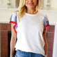 Patriotic Pom Pom Lace Flutter Sleeve Top