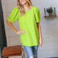 Neon Green Round Neck Puff Sleeve Crepe Top
